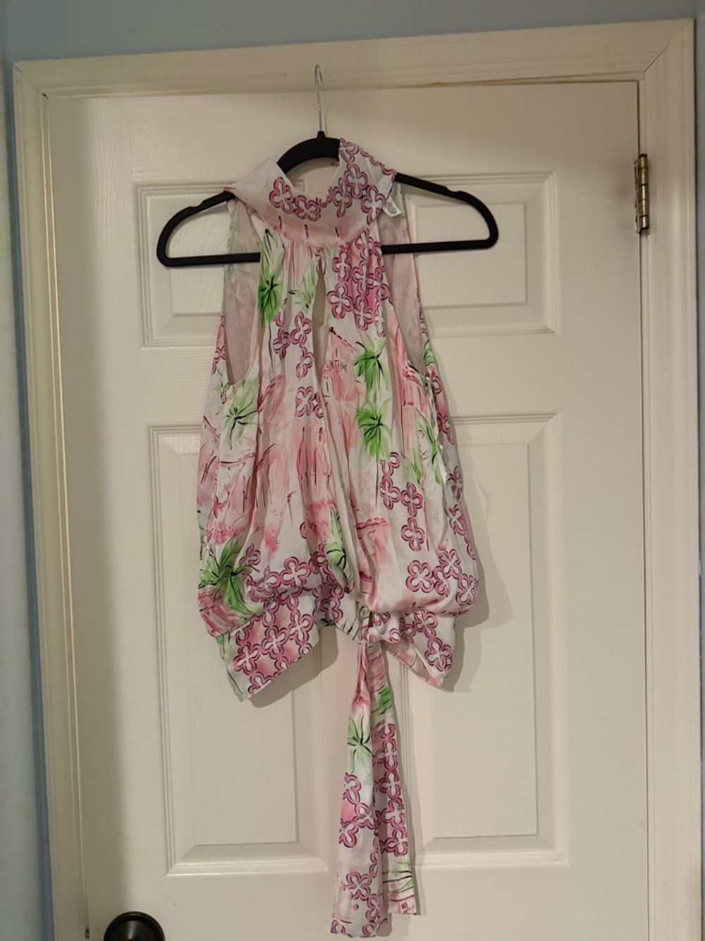 Lilly Pulitzer Pink & Green Floral Halter Tie-Back Camisole
